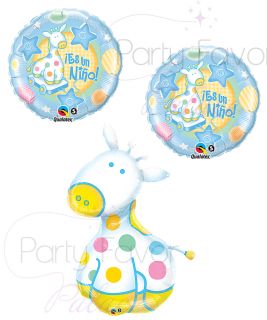ES Un Nino Spanish Giraffe Baby Shower Balloon Bouquet