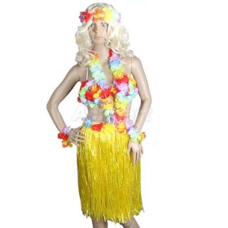Set 5pcs Adult Hawaiian Grass Skirt Hula Luau Party Dance Costume Fancy Dress Up