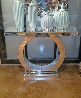 Art Deco Circle Base Mirrored Console Table Chic Mirror Furniture