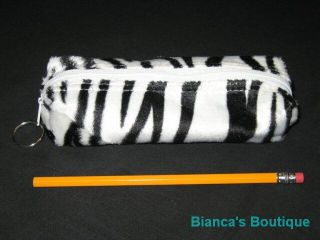 New "Zebra Print" Girls Furry Animal Pencil Pouch Zipper Case School Bag Favor