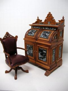 Dollhouse Famous Maker Furniture Walnut Finish Wooten Desk Chair
