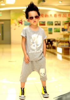 Trendy Toddler Girls Boys Death's Head Print Suit T Shirts Hrem Pants Kids Sets
