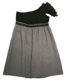 Charming Charlie Junior's One Shoulder Mini Skirt Dress Black Grey Size Large