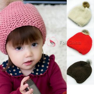 Baby Girls Cute Knitted Beanie Winter Warm Hat Cap with Cony Wool Pom Hat 1124