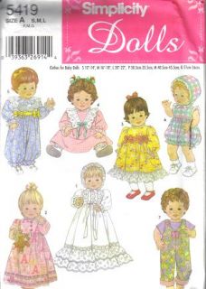 Simplicity 5419 Pattern Baby Doll Clothes 12" 14" 16" 18" 20" 22"
