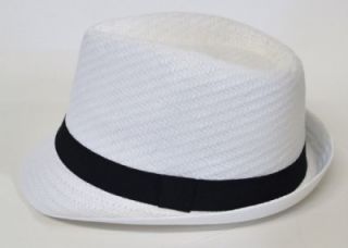 FD139 s M Mens Woven Straw Summer Fedora Trilby Sun Hat Feather Band Black White