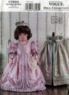 18" Historical Doll Clothes Vogue 7893 Dress Ball Gown Cape Hat Shoe Pattern