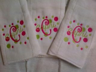 Personalized Embroidered Baby Diaper Burp Cloth Dots Set of 3