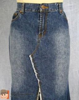 Women's Crest Jeans Long Denim Skirt Sz 13 14 Western Fringe Tie Dye X69
