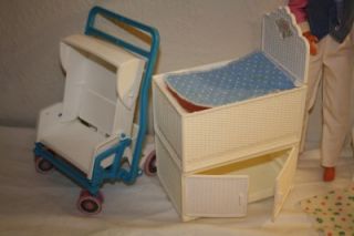Vintage 80's Barbie Heart Family Baby Furniture Music Box Crib Diaper Lot