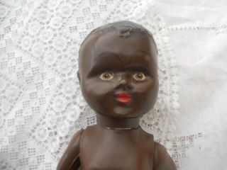 Vintage Antique Black Coloured Composition Doll Lovely Vintage Clothes Wood Toy
