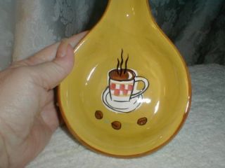 222 Fifth Coffee Bean "Java" Macchiato Porcelain Spoon Rest Hand Painted New