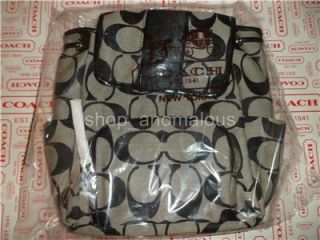 New Coach Signature Stripe Black White Backpack Purse Diaper Bag F21928 $268