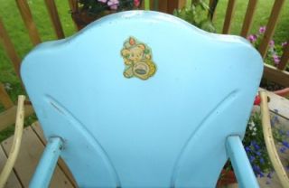 Vtg 1940s AMSCO Metal Doll High Chair Baby Blue Yellow 29"x12"x14" Clean EXC