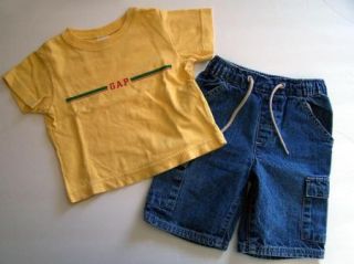 Baby Gap Boy Yellow T Shirt Denim Jean Shorts Set 12 18 MO