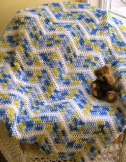 Crochet Baby Toddler Blanket Afghan Handmade Ripple French Country Stripes