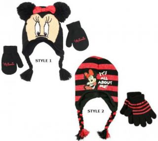 Disney Minnie Mouse Toddler Girls Hat Beanie Glove Mitten Set New
