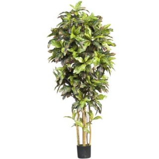 Decorative Natural Looking Artificial Tropical Potted 6' Croton Silk Tree Plants