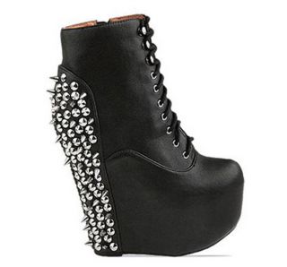 Punk Silver Women Ankle Booties Lace Up Wedge High Heel Platform Pump Cute Shoes