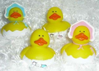 12 Baby Rubber Ducks Boy Girl Dozen Ducky Shower Favors Decoration Bonnet Diaper