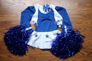 Dallas Cowboys Cheerleader Outfit Costume Set Metallic Poms Cheer 4 4T Halloween