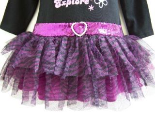 New Baby Girls "Purple Zebra Sparkle Dora" Size 12M 2pc Tutu Dress Clothes