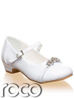 Girls White Diamante Strap Formal Party Wedding Flower Girl Communion Shoes