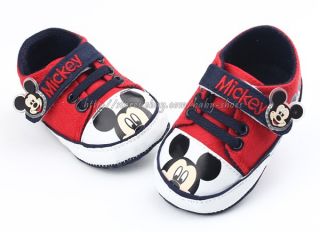 Baby Boy Girl Red Mickey Mouse Crib Shoes Sneakers Size Newborn to 18 Months