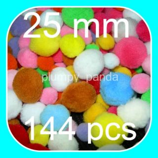 144 Mixed Fluffy Pom Poms Pompoms Snow Balls Baby 25mm