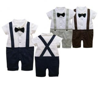 New Baby Boy Tuxedo Suit Romper Onesie Wedding Party Outfit Baby Gift