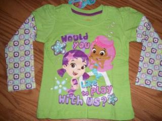 Bubble Guppies Nick Jr New Toddler Girls Warm Long Sleeve Shirt Size 2T 3T 4T 5T