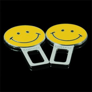 2 x Metal Smile Face Car Vehicle Auto Safety Seat Belt Socket Buckles Stop Alarm