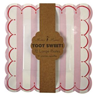 TOOT Sweet Pink White Stripe Girls Birthday Party Pack 12 Large Square Plates