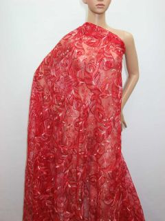 Crimson Red Luxury Beaded Sequined Gown Fabric by Meter
