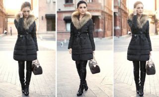 New Women Ladies Slim Basic Tunic Long Coat Double Breasted Button Puffer Parka