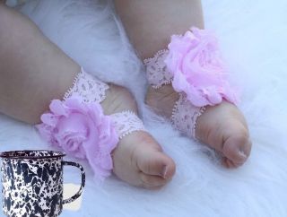 Boutique Shabby Chic Flower Footless Shoe Sandal Baby Shower Gift Photo Prop
