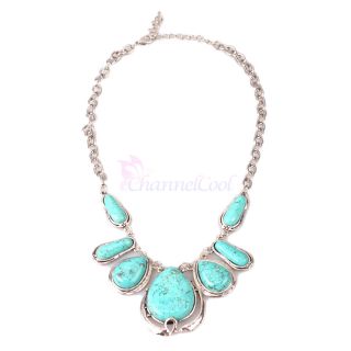 New Women Lady Girl Oval Turquoise Pendant Necklace Chain Copper 