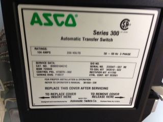 Asco 300 Series 104 Amp 208 Volt Automatic Transfer Switch