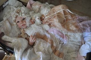 French Vanilla French Lace Christening Dress Bear Hat 4 Reborn Baby Doll