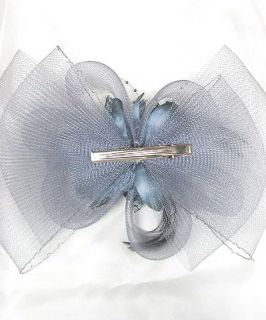 Mesh Fascinator Hat Bow Shape Party Hair Clip Great for Wedding Bridesmaid Gray