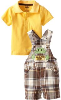 New Baby Boy "Alligator Alley" Size 12M Yellow Brown Shirt Shortalls Clothes