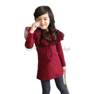Girls Kid Long Sleeve Gauze Collar Shawl Party Top Dress Costume Ages 2 7 Years