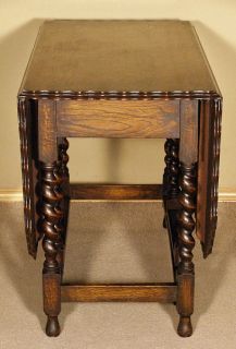 Antique English 5ft Oak Barley Twist Gateleg Table