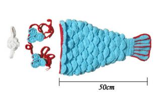 3pcs Girl Baby Infant Newborn Mermaid Knit Crochet Clothes Photo Prop 0 12M Blue