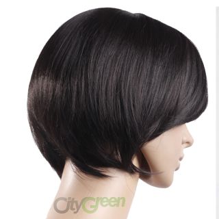 Womens Girls Turnup Side Bang Wig Short Straight Hair Full Wigs Hairpiece Black
