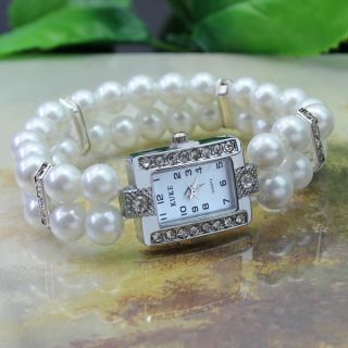 Women Fashion Faux Pearl Crystal Rhinestone Bracelet Wristwatch Bangle Watch New