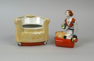 Noritake Type Made in Japan Art Deco Lady Sitting in Arm Chair Covered Box