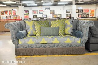 Huntington House Blue Floral Print Sofa with Accent Pillows
