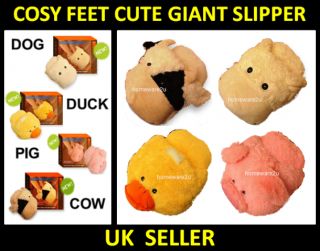 Cosy Cute Soft Giant Feet Foot Warmer Slipper Animal Novelty Duck Dog Cow Pig