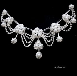 Swarovski Crystal Pearl Wedding Party Bridal Jewelry Set Necklace Earrings 0024D